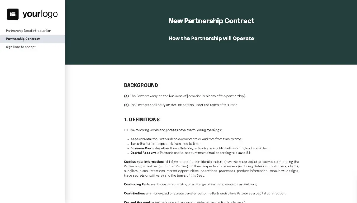 Partnership Contract Template (UK) Slide 3