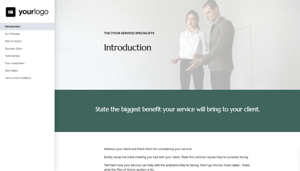 General Service Proposal Template - Green Brown Slide 2