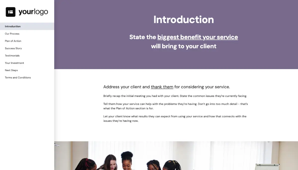 General Service Proposal Template - Medium Purple Slide 2