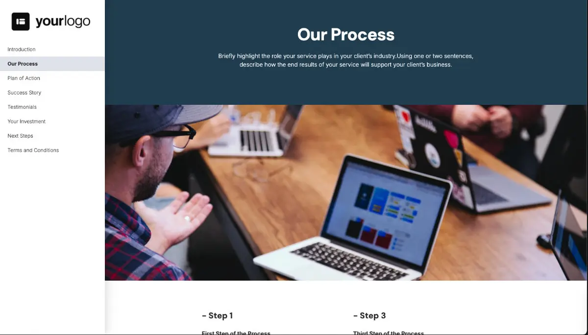 General Service Proposal Template - Dark Blue - A dedicated section for your process