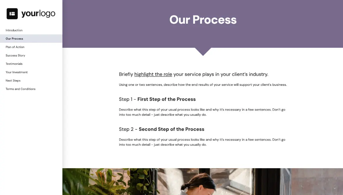 General Service Proposal Template - Medium Purple - A dedicated section for your process