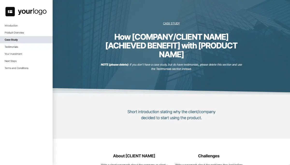 General Product Proposal Template - Medium Blue - A case study