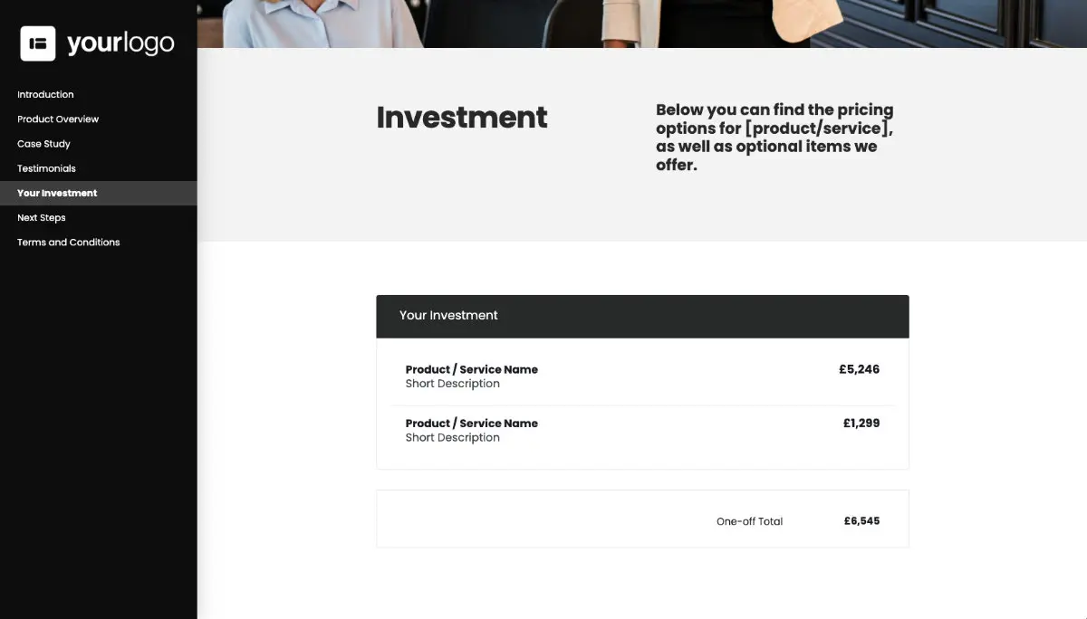 General Product Proposal Template - Deep Gray - Pricing