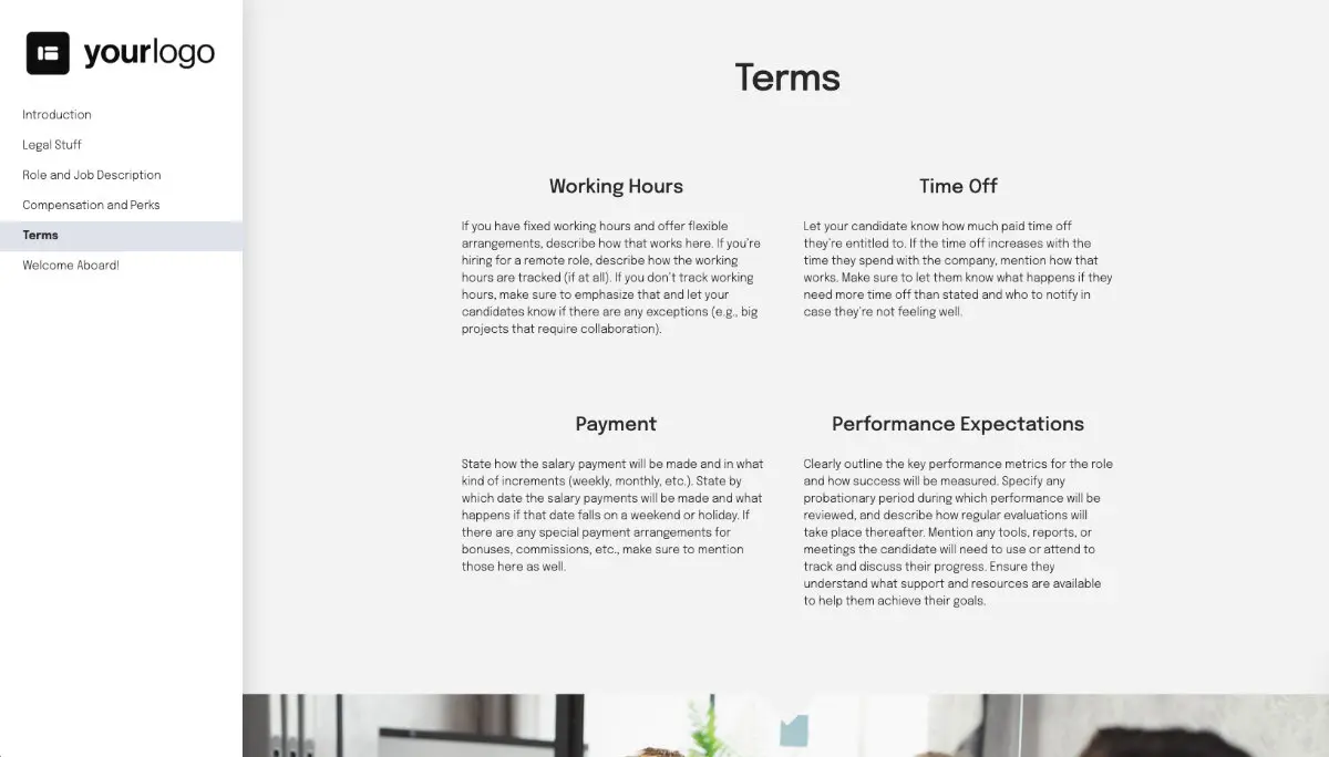 Sales Development Representative Job Offer Template - Working Hours and Time Off