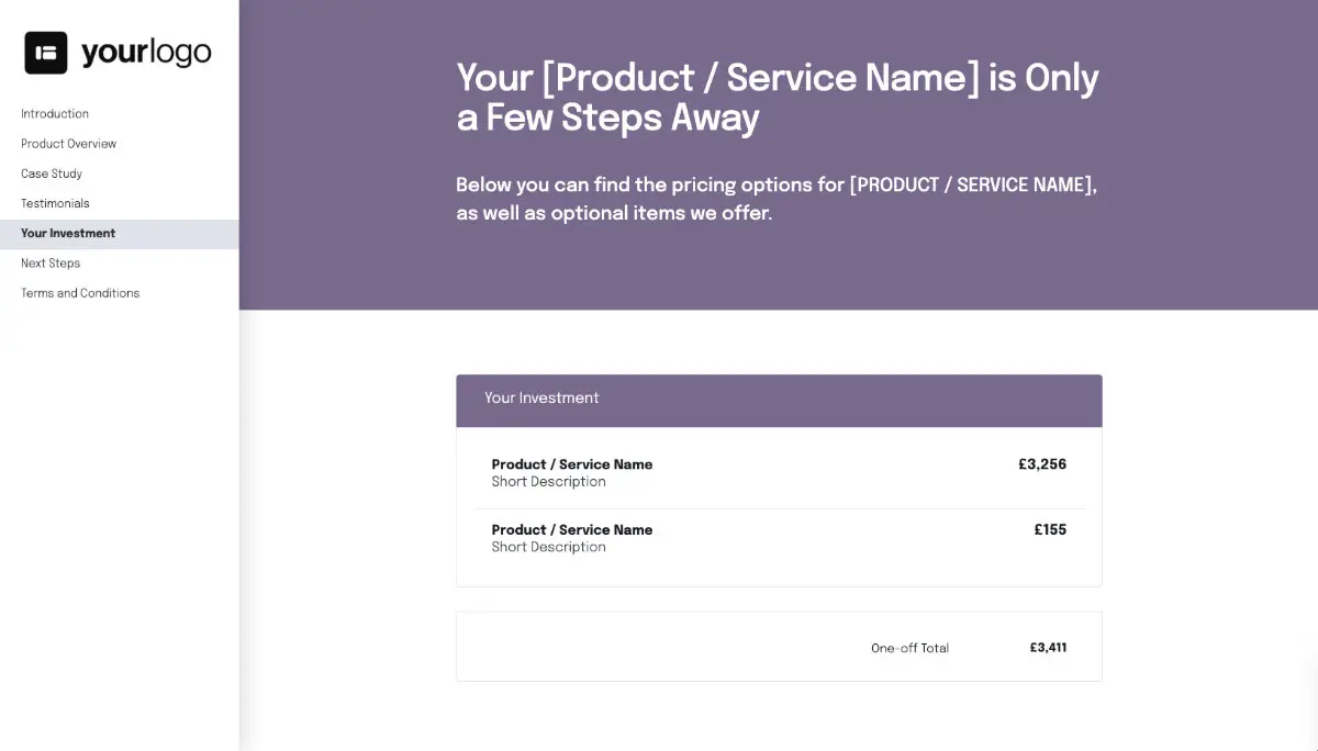 General Product Proposal Template - Deep Purple - Pricing