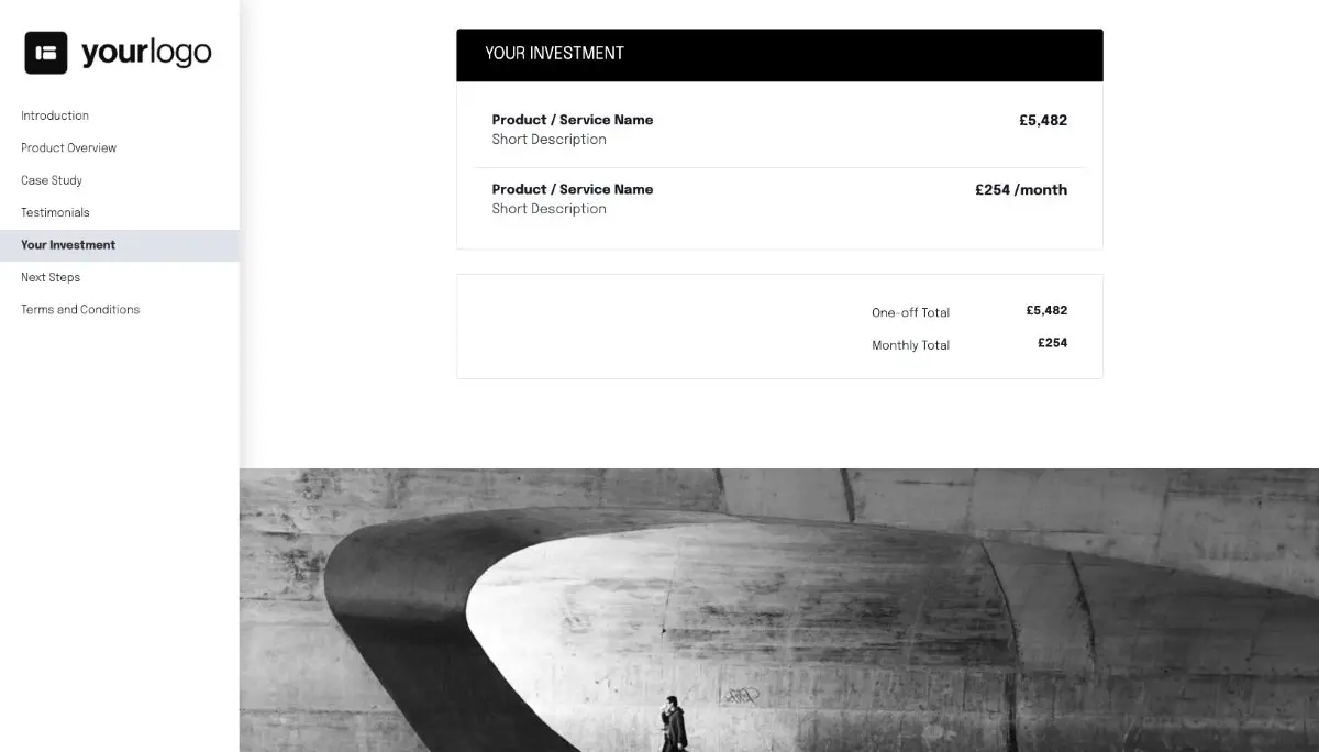 General Product Proposal Template - Black and White - Pricing