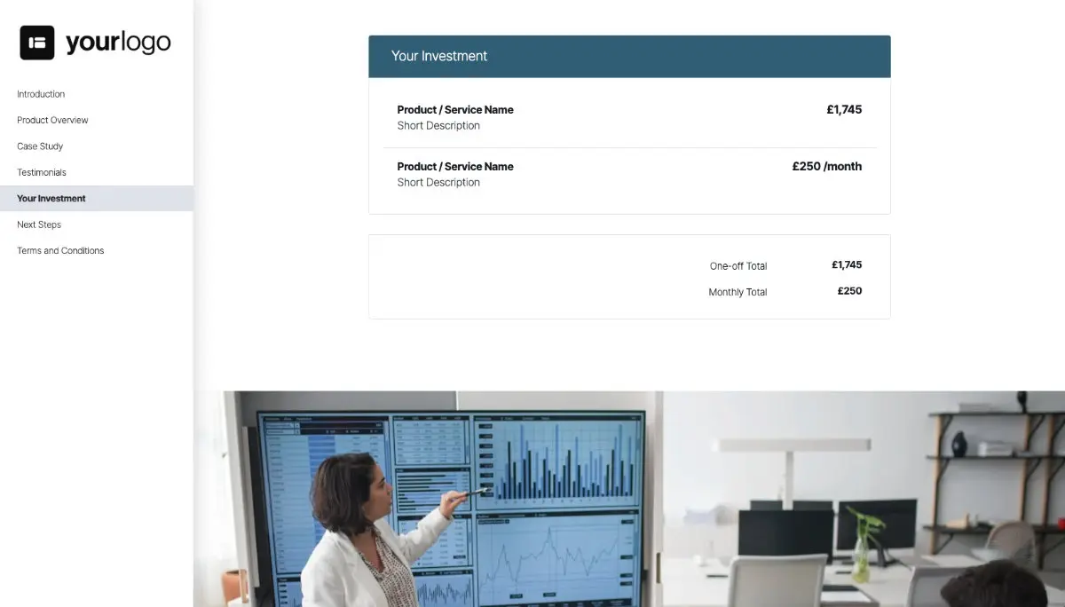 General Product Proposal Template - Medium Blue - Pricing