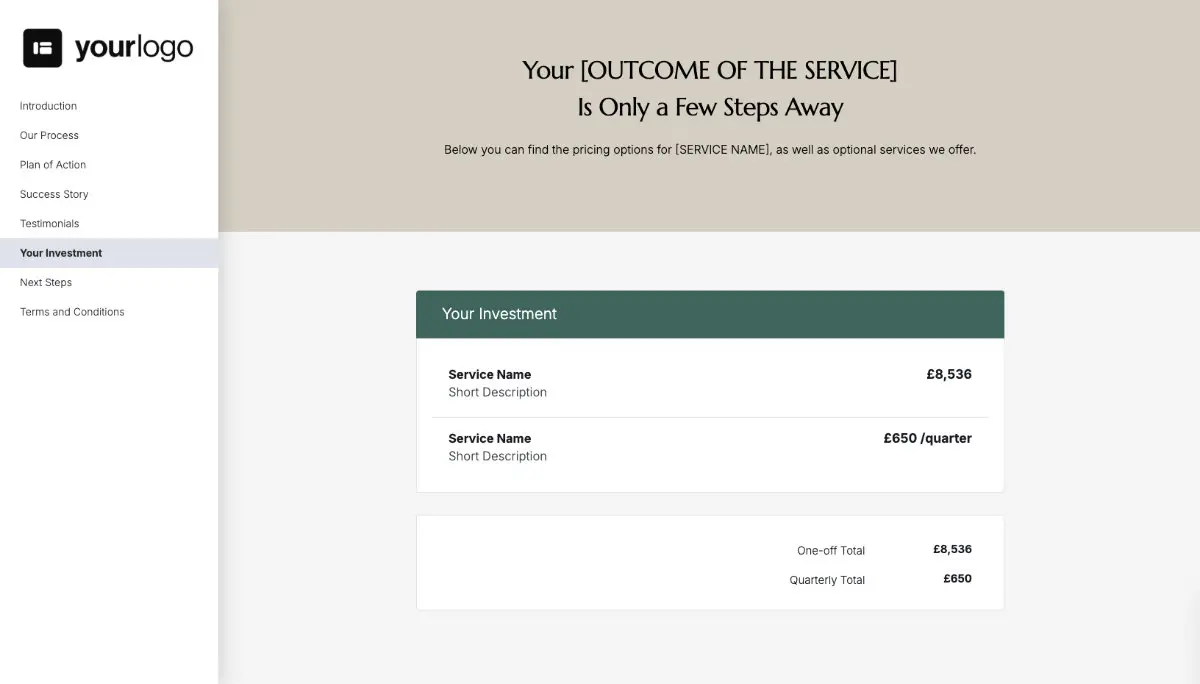 General Service Proposal Template - Green Brown - Pricing