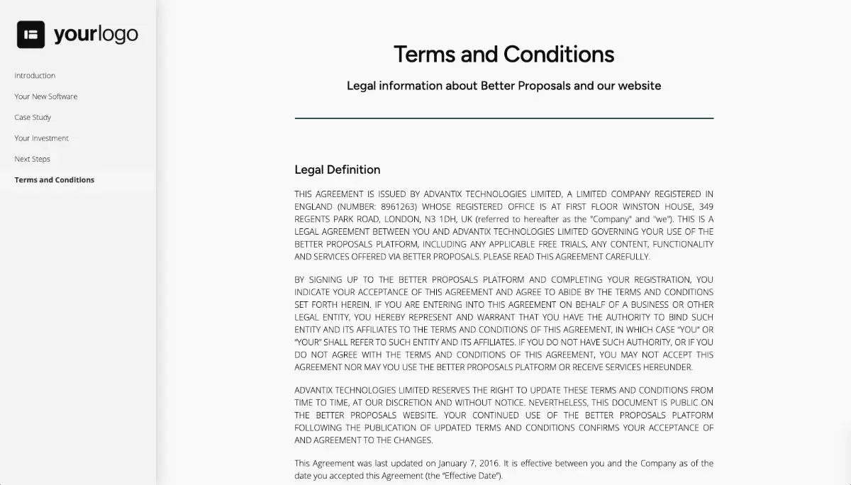 Better Proposals Product Proposal Template - Terms and conditions