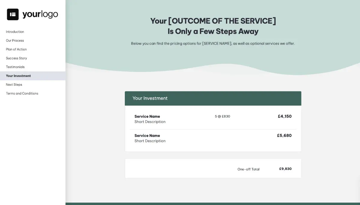 General Service Proposal Template - Moss Green - Pricing