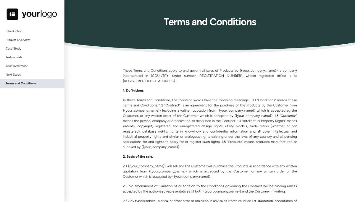 General Product Proposal Template - Dark Green - Terms and conditions