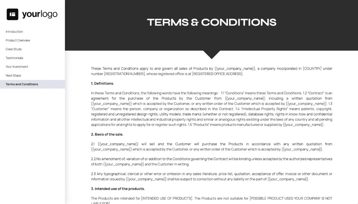 General Product Proposal Template - Dark Gray - Terms and conditions