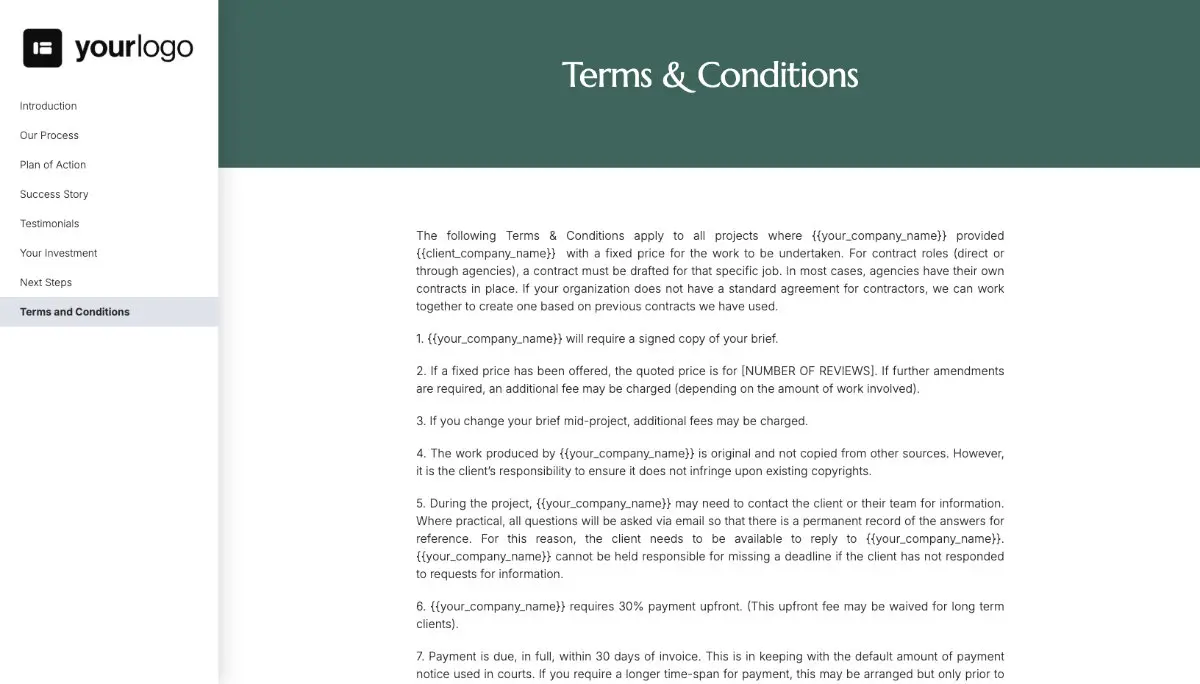 General Service Proposal Template - Green Brown - Terms and conditions