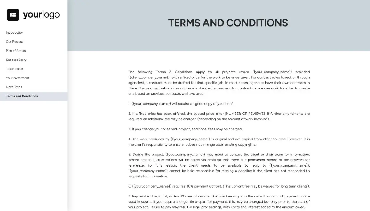 General Service Proposal Template - Light Blue - Terms and conditions