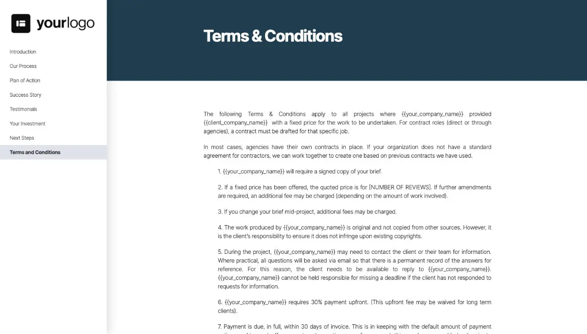 General Service Proposal Template - Very Dark Blue - Terms and conditions