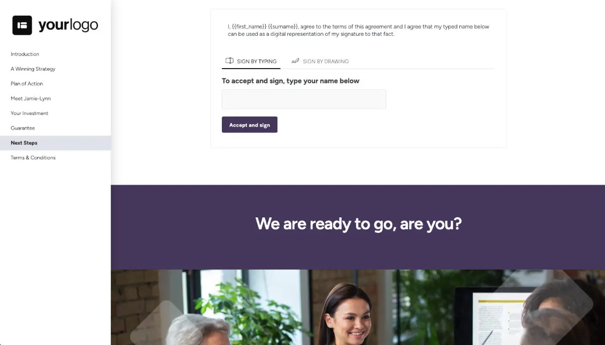 Business Coaching Proposal Template - Next steps with digital signing