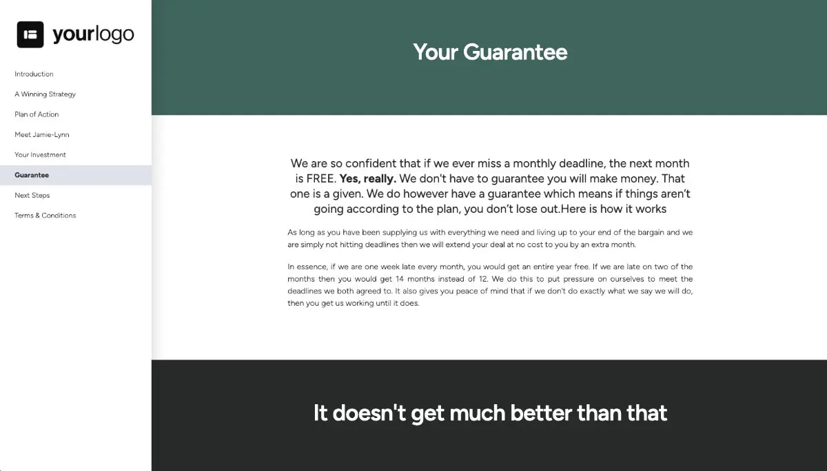 Marketing Consulting Proposal Template - Give clients a guarantee