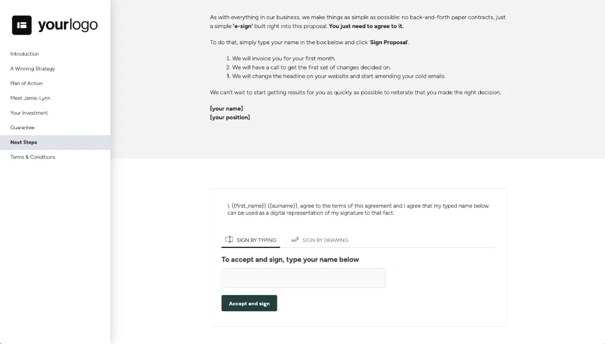 Marketing Consulting Proposal Template - Next steps with digital signing
