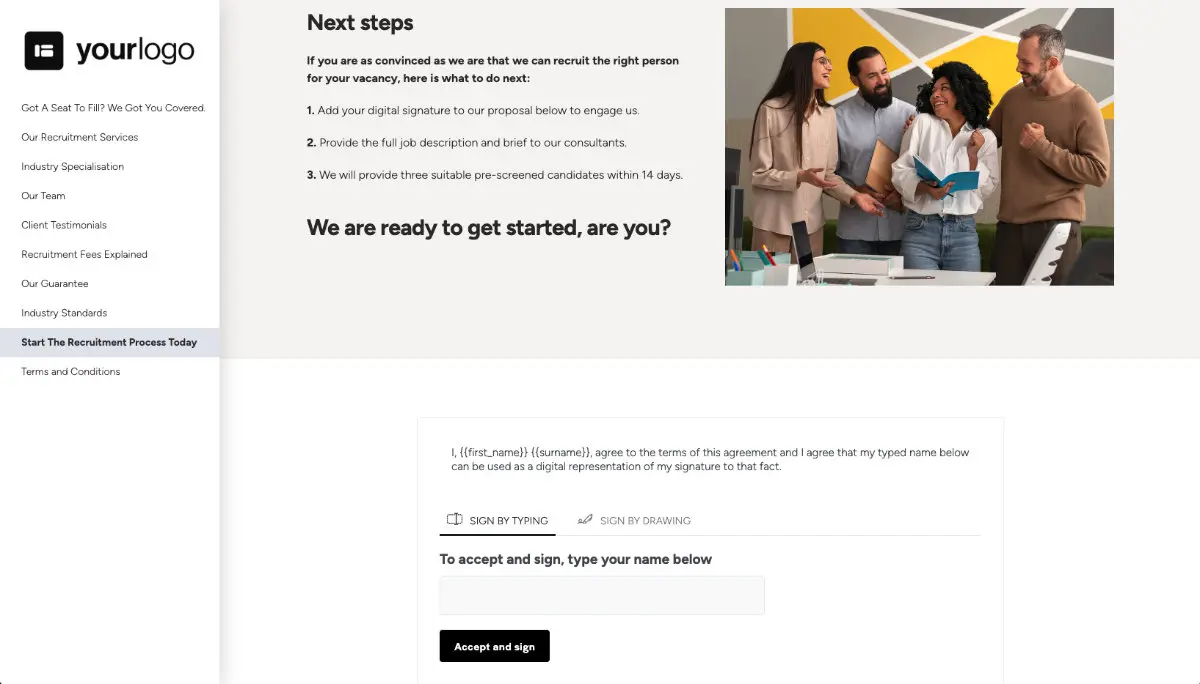 Recruitment Proposal Template - Next steps with digital signing