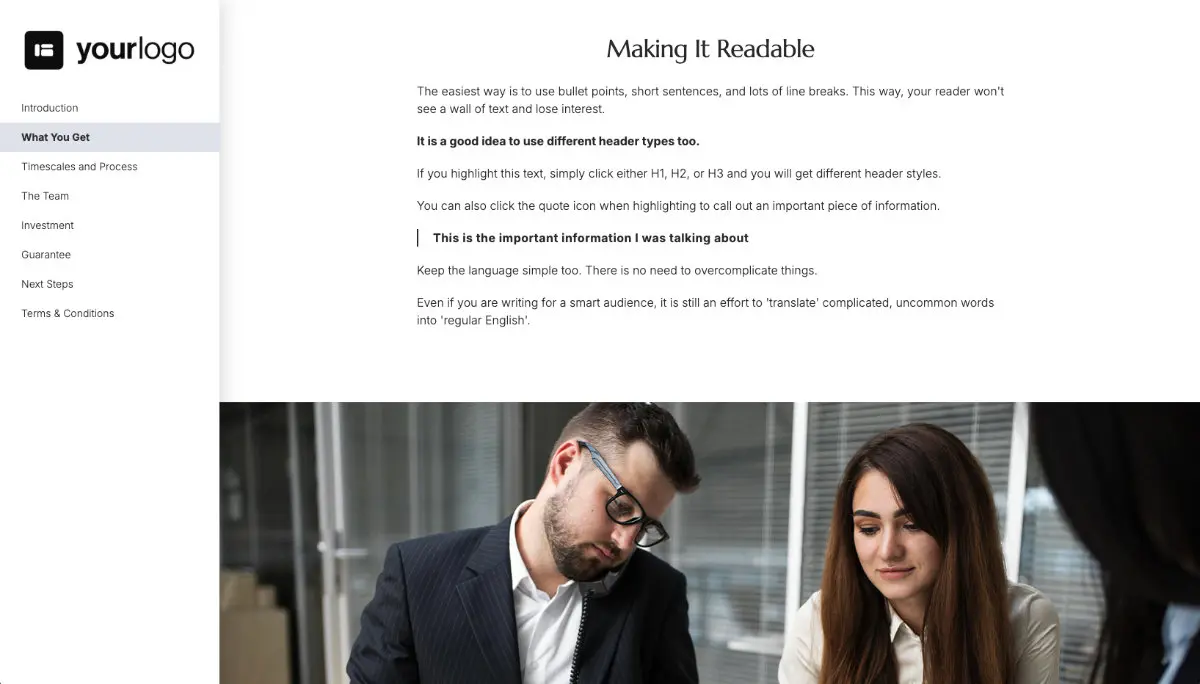 Sales Proposal Template - Pre-written services section