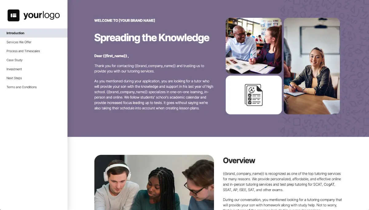 Tutoring Proposal Template - Pre-written introduction section