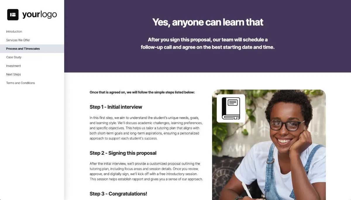 Tutoring Proposal Template - Processes and timelines