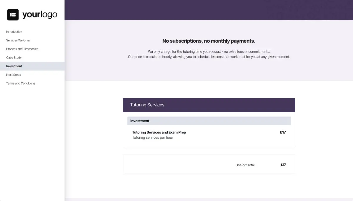 Tutoring Proposal Template - Pricing