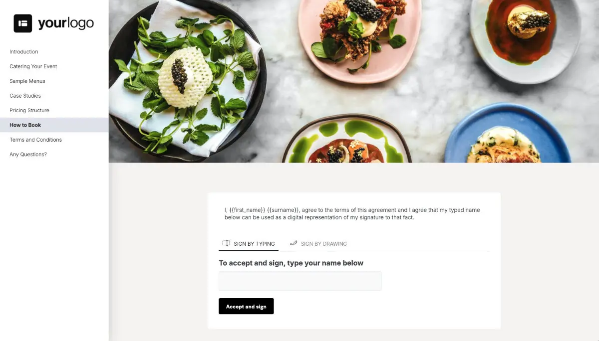 Catering Proposal Template - Next steps with digital signing