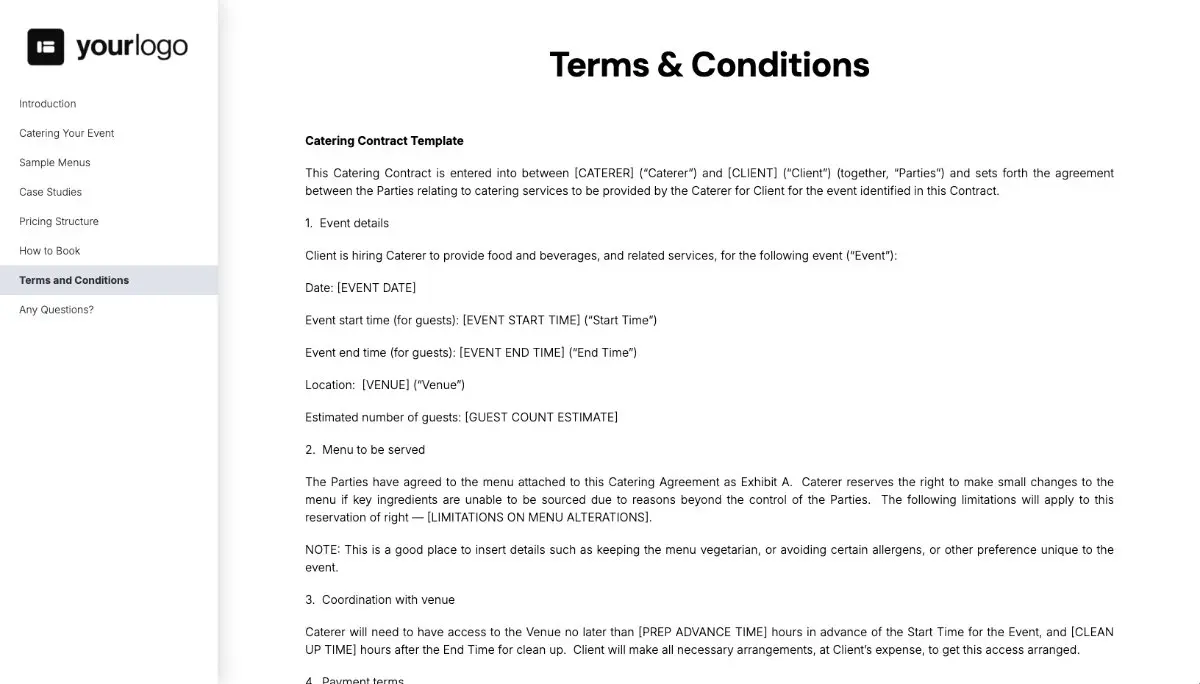 Catering Proposal Template - Pre-written contract