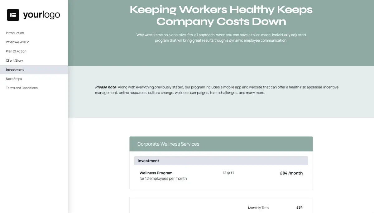 Corporate Wellness Proposal Template - Pricing