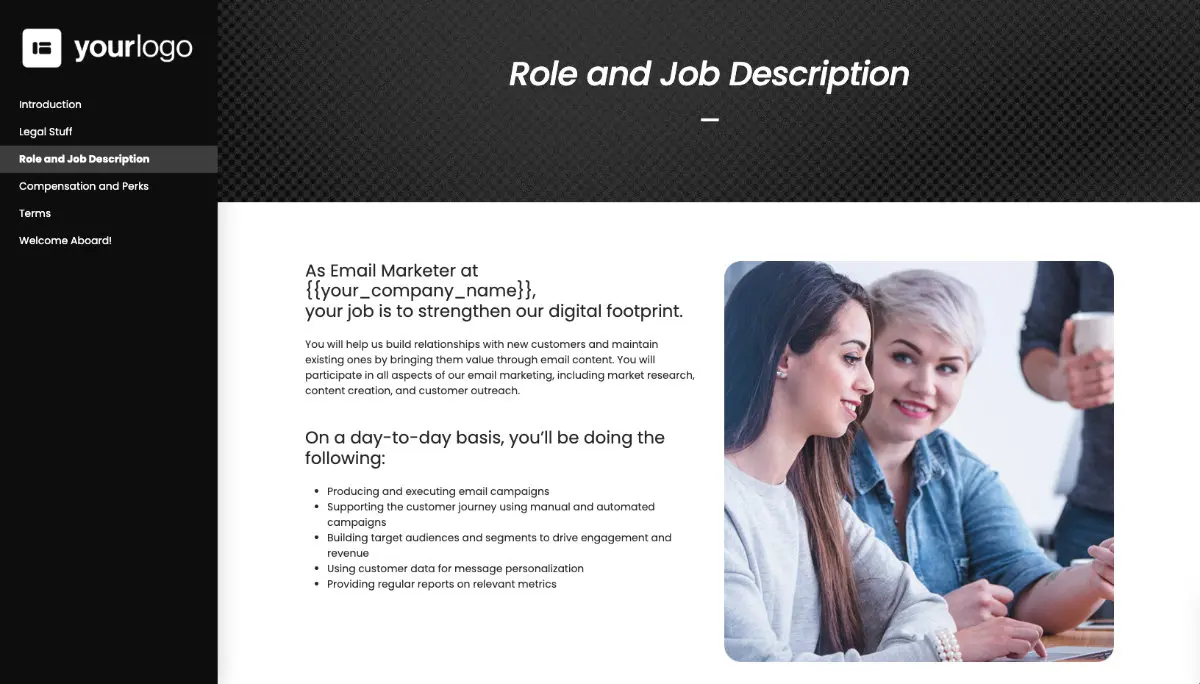 Email Marketer Job Offer Template - Role and Job Description