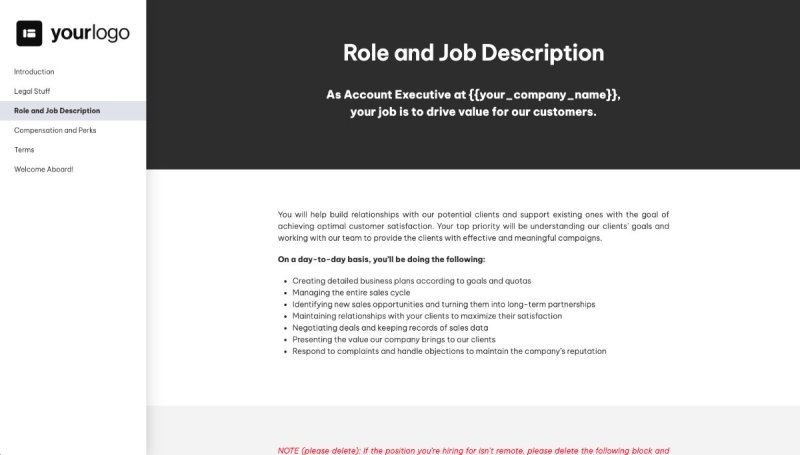 Account Executive Job Offer Template - Role and Job Description