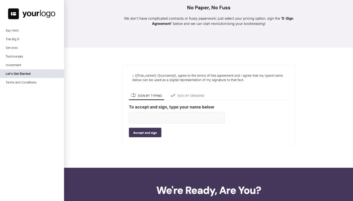 Bookkeeping Proposal Template - Next steps with digital signing