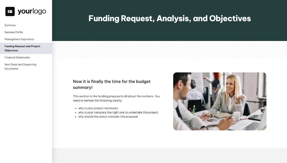 Funding Proposal Template - Funding request and project objectives