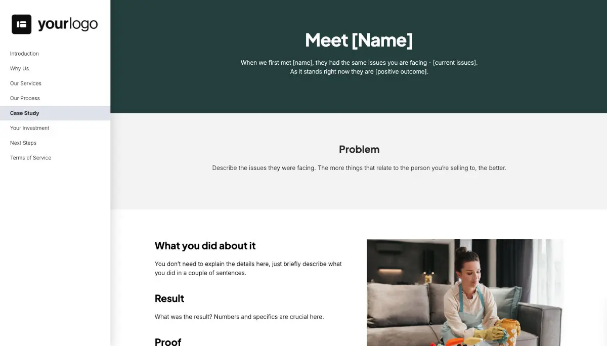 Cleaning Service Proposal Template - Case study example