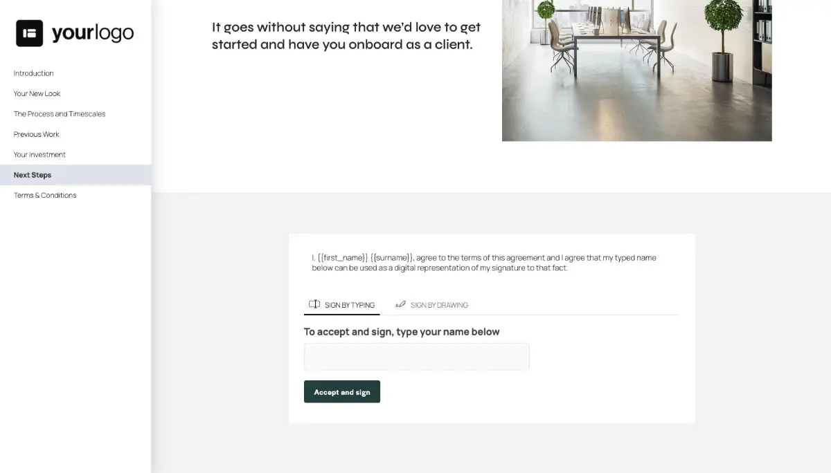 Interior Design Proposal Template - Next steps with digital signing