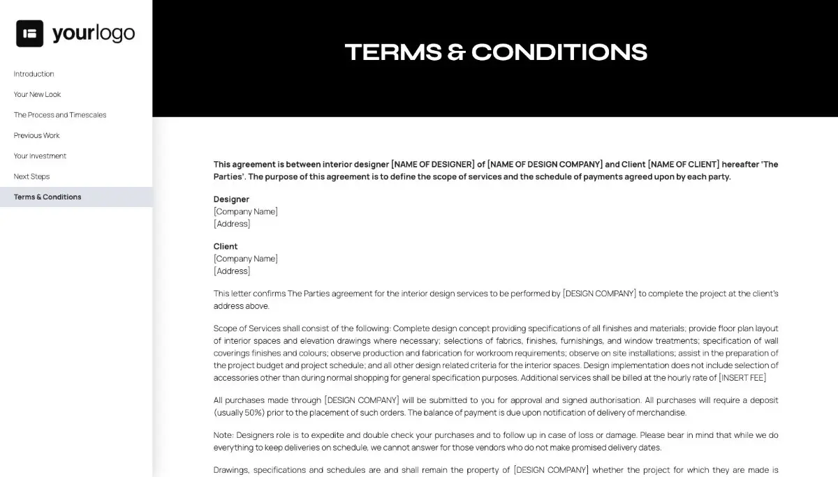 Interior Design Proposal Template - Pre-written contract