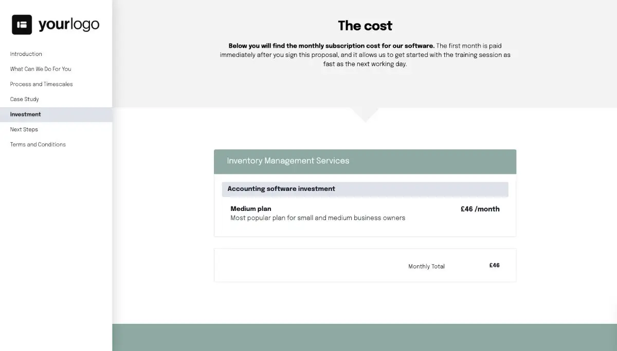 Inventory Proposal Template - Pricing