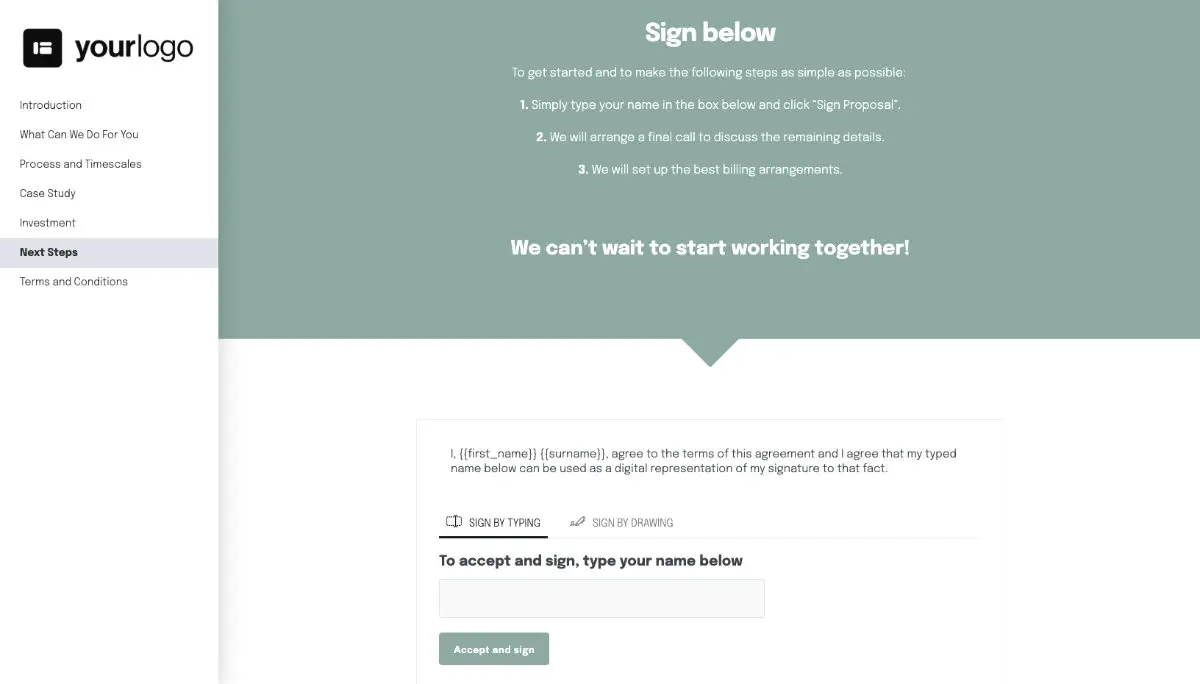 Inventory Proposal Template - Next steps with digital signing