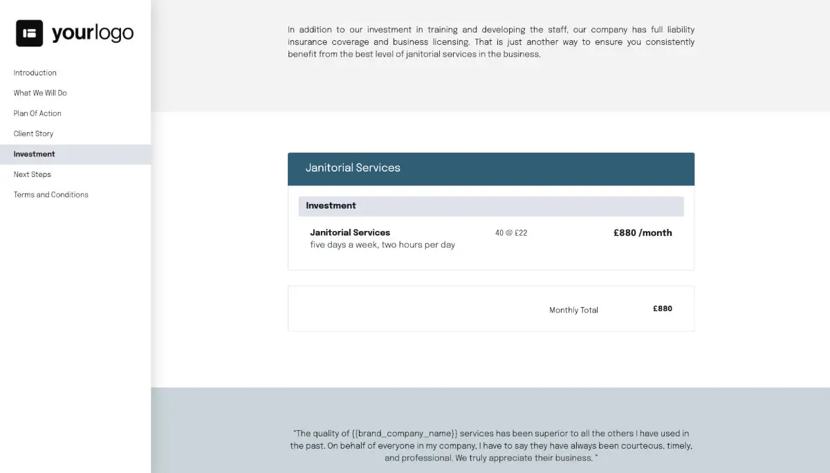 Janitorial Proposal Template - Pricing