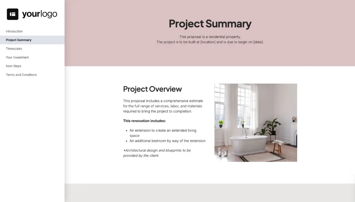 Remodeling Proposal Template - Pre-written services section