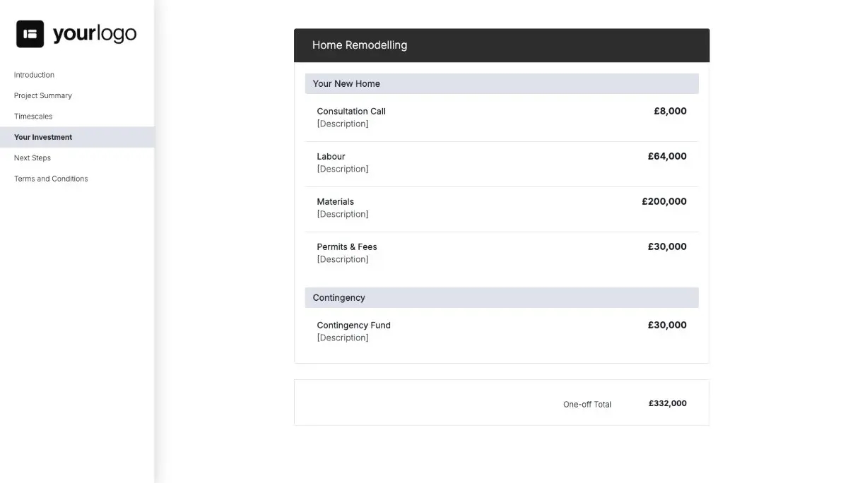 Remodeling Proposal Template - Pricing