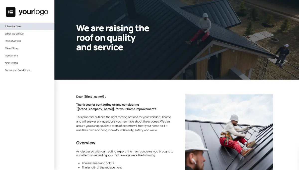 Roofing Proposal Template - Pre-written introduction section