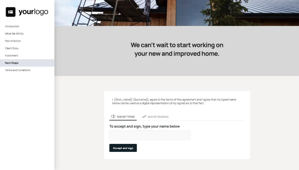 Roofing Proposal Template - Next steps with digital signing