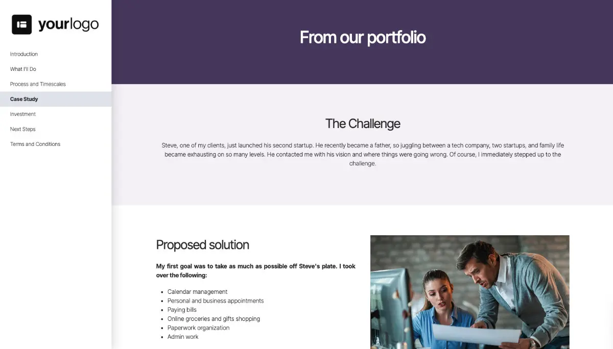 Personal Assistant Proposal Template - Case study example