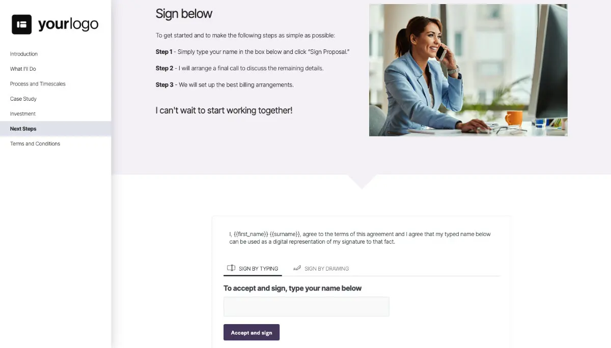 Personal Assistant Proposal Template - Next steps with digital signing