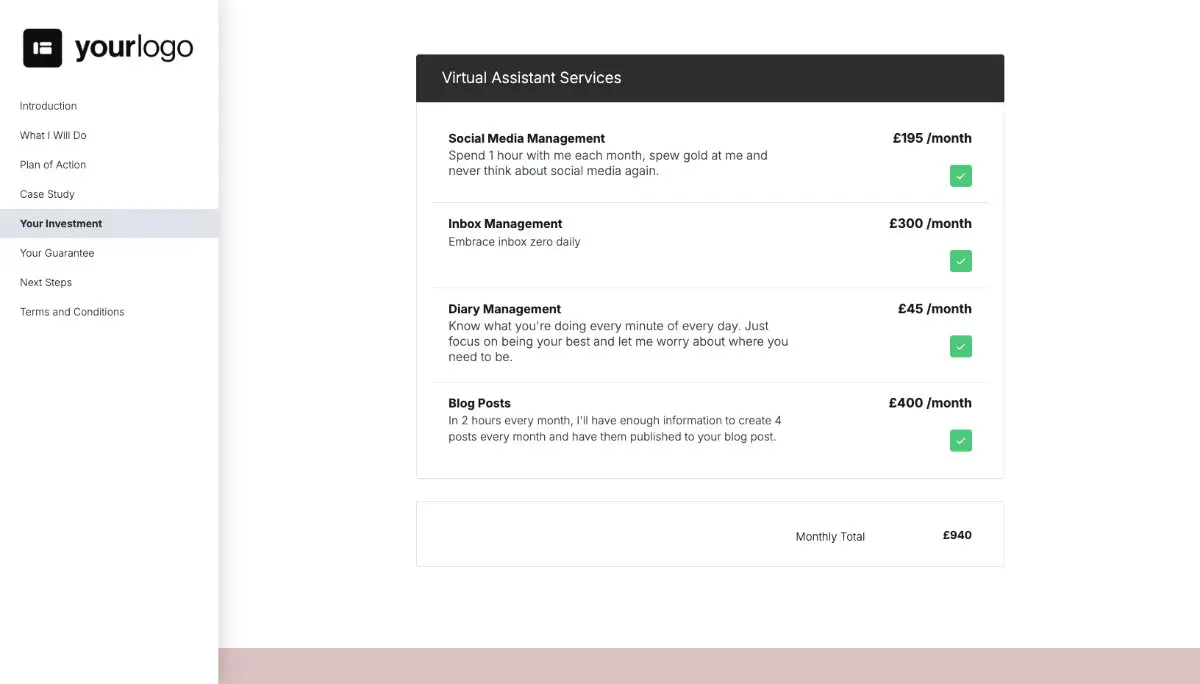 Virtual Assistant Proposal Template - Pricing