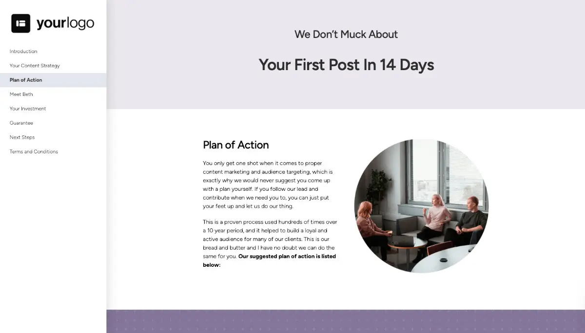 Content Marketing Proposal Template - Process and timescales