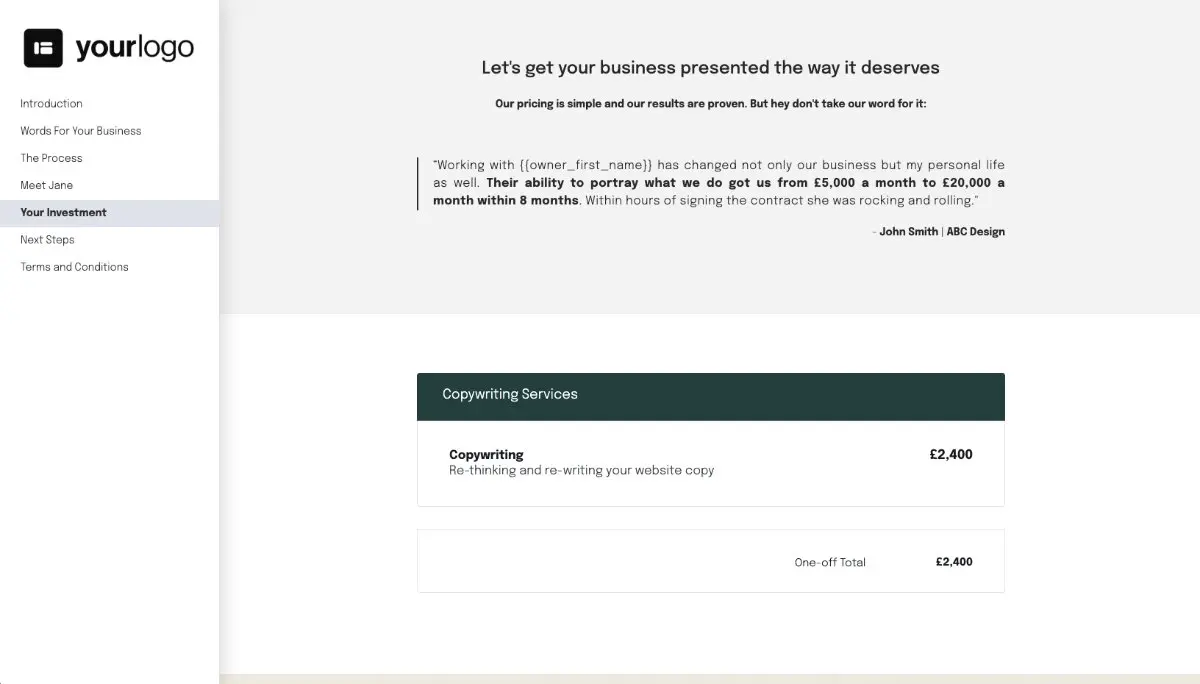 Copywriting Proposal Template - Pricing