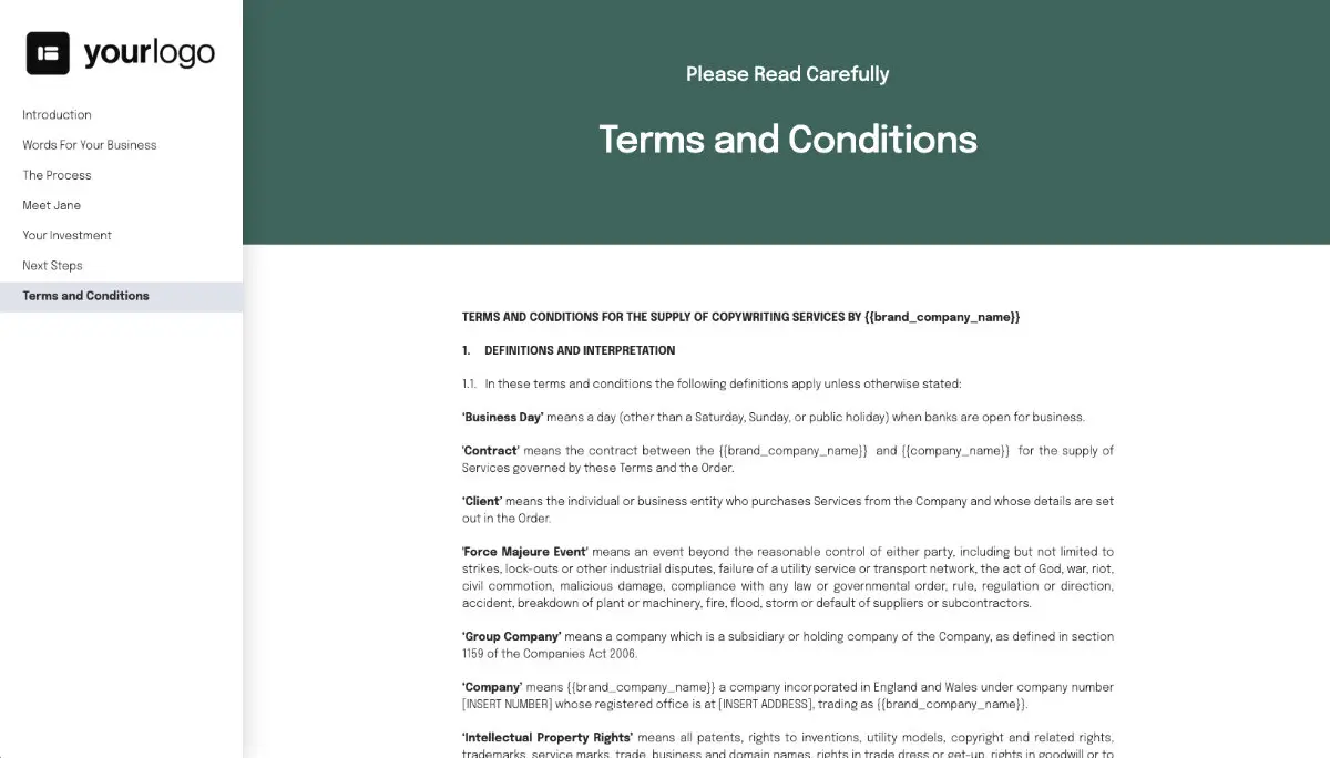Copywriting Proposal Template - Contract section
